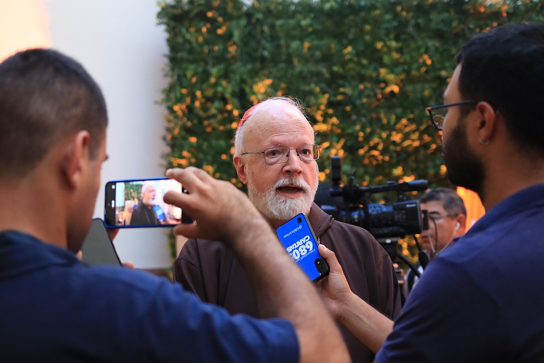 Boston Cardinal Seán P. O'Malley, president of the Pontifical Commission for the Protection of Minors, speaks with reporters in Asunción, Paraguay, March 13, 2023, after inaugurating the Center for Studies on Human Dignity and Prevention of Abuse at the Catholic University of Asunción. (CNS photo/Courtesy of the Pontifical Commission for the Protection of Minors)