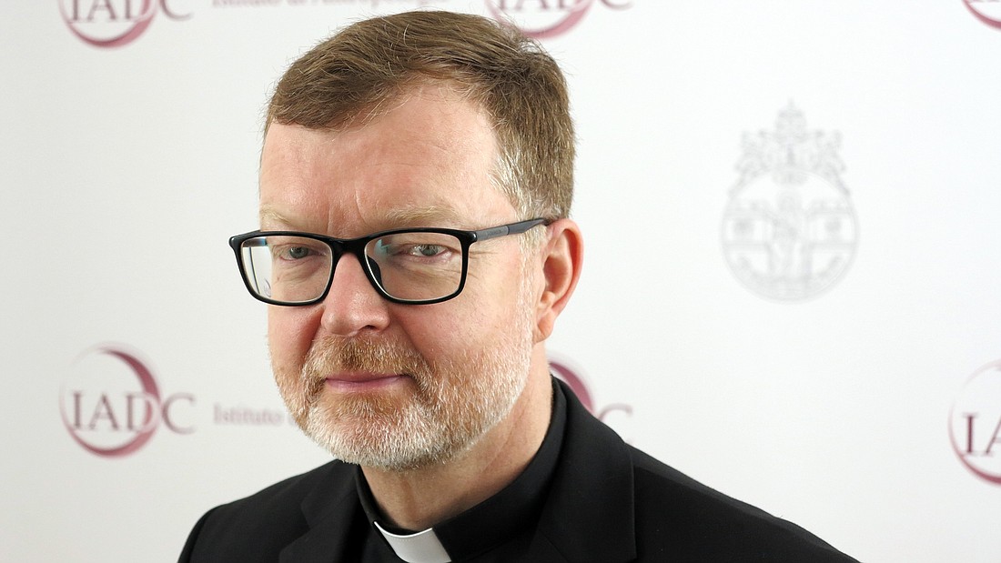 Jesuit Father Hans Zollner, a leading expert on child protection and director of the Institute of Anthropology at the Pontifical Gregorian University in Rome, is pictured at the institute's headquarters Jan. 18, 2023. Cardinal Angelo De Donatis, papal vicar for Rome, announced March 3 that Father Zollner will be a consultant for the Diocese of Rome's office dedicated to safeguarding minors and vulnerable people. (CNS photo/Robert Duncan)