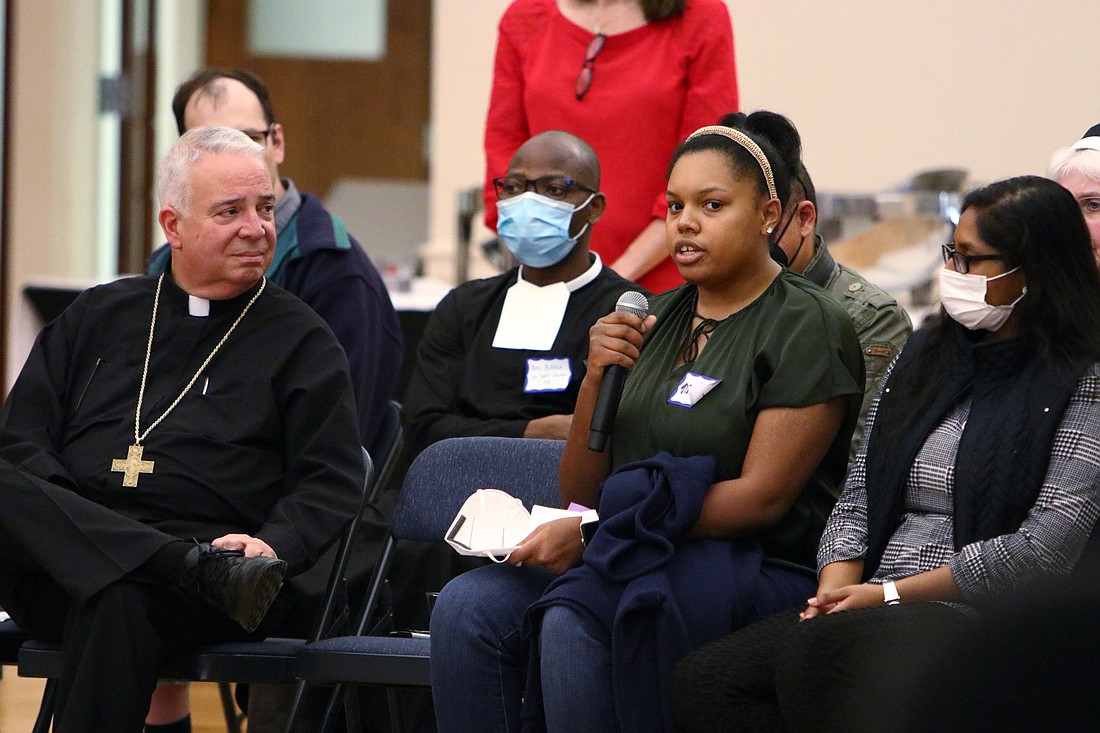 Philadelphia Archbishop Nelson J. Pérez joins college students, other young adults and ministry leaders during a synodal listening session at La Salle University April 4, 2022. (OSV News photo/CNS file, Sarah Webb, CatholicPhilly.com)