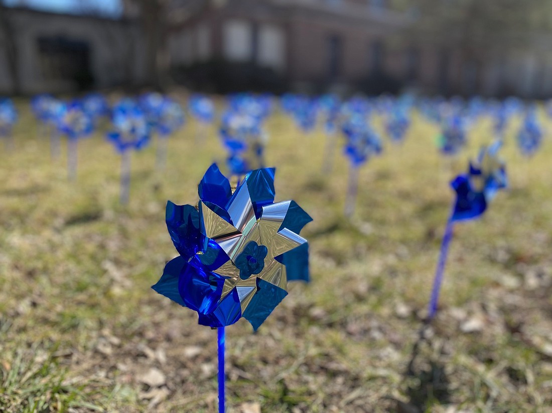 The Diocese of Albany recognized National Child Abuse Prevention Month - designated annually in April - with a window display and pinwheels in the front yard of the Pastoral Center, all the work of Ann Marie Carswell, process coordinator for Diocesan Review Board and Assistance Office and a member of the Hope and Healing Committee. In 2008, Prevent Child Abuse America introduced the pinwheel (also shown on the cover) as the national symbol for child abuse prevention. The pinwheel reminds us of the joy and playfulness of childhood, something all children deserve. (Kathy Barrans photo)