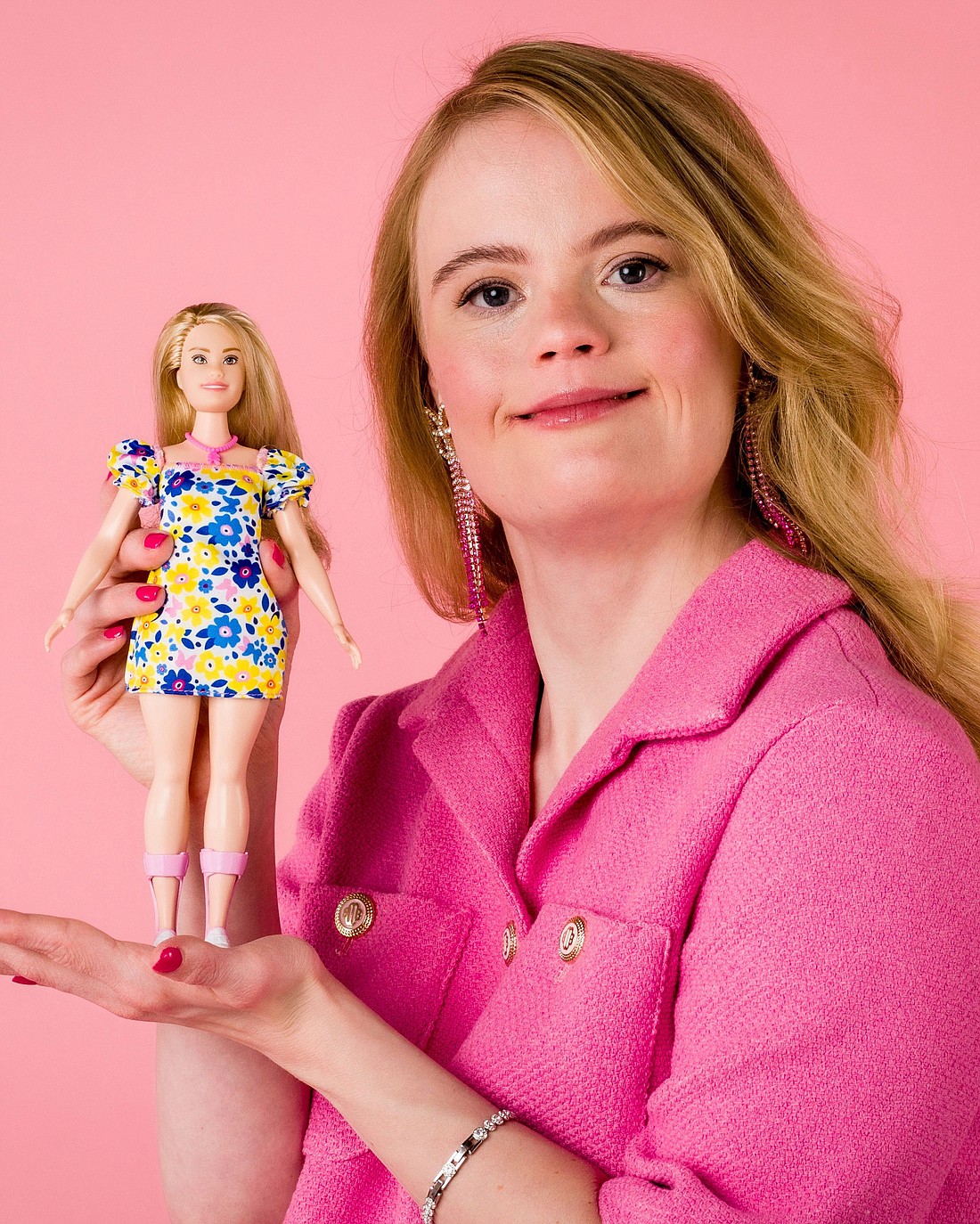 Model and influencer Enya from the Netherlands holds Barbie's first doll with Down syndrome, in Haarlem, Netherlands, in this undated Mattel handout image. (OSV News photo/Radek Leski for Mattel, handout via Reuters)