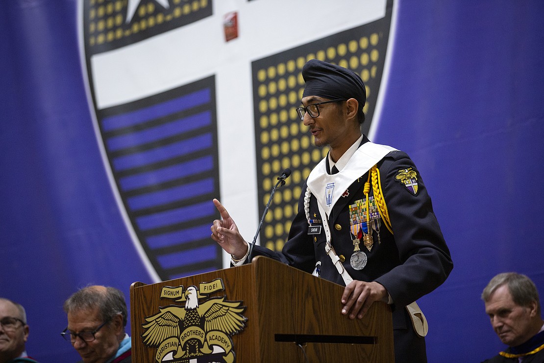 Salutatorian Jaideep Singh Saran during the 160th Commencement ceremony at Christian Brothers Academy on June 2, 2023. (photo by Patrick Dodson)
