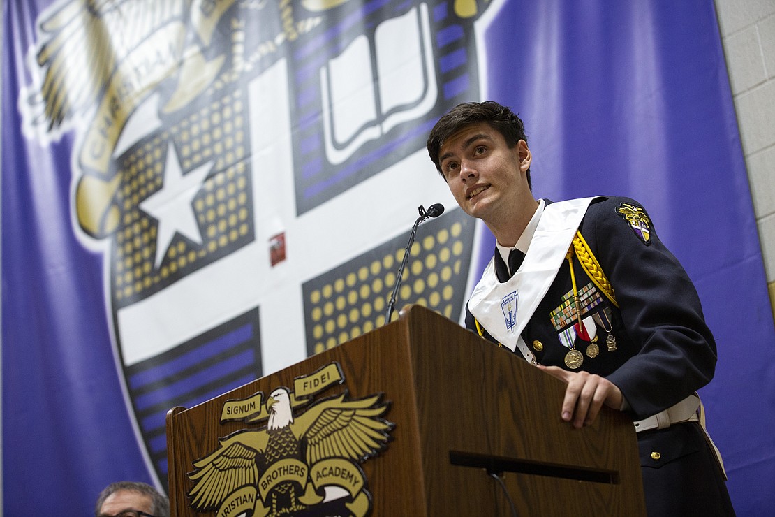 Valedictorian Noah Timothy Ryan during the 160th Commencement ceremony at Christian Brothers Academy on June 2, 2023. (photo by Patrick Dodson)