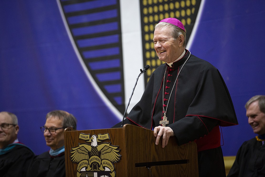 Most Reverent Edward B. Scharfenberger during the 160th Commencement ceremony at Christian Brothers Academy on June 2, 2023. (photo by Patrick Dodson)