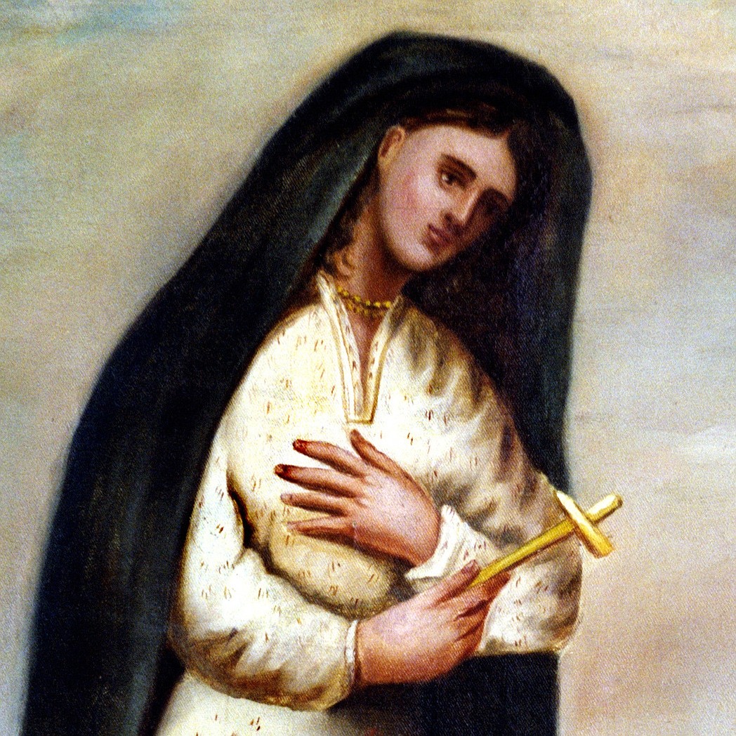 Blessed Kateri Tekakwitha holds a cross in the oldest known portrait of her painted about 16 years after her death in 1680. It was painted by Jesuit Father Claude Chauchetiere, who personally knew Blessed Kateri. Her Feast Day is July 14, 2023. (CNS photo/courtesy of the Cause of Blessed Kateri Tekakwitha)