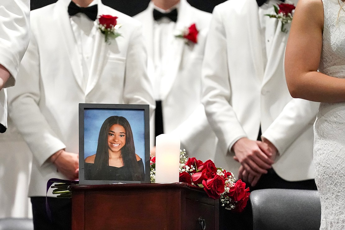 A framed photograph of Danielle Marceline, who tragically died in Dec. 2022, has a place of honor among her graduating class, and she graduates posthumously during Central Catholic commencement exercises on Saturday, June 24, 2023, at Hudson Valley Community College in Troy, N.Y.  Cindy Schultz for The Evangelist
