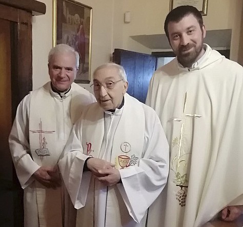 Father Richard Carlino (l.) is shown with Father Antonio Chichierchia (c.) and another local priest while on vacation in Italy. (Photo provided)