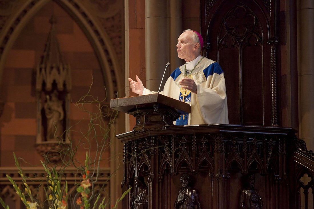 102413nJhub, Cathedral of the Immaculate Conception, Albany, Bishop Howard Hubbard's retirement mass, Bishop Howard Hubbard delivers the homily (Nate Whitchurch)