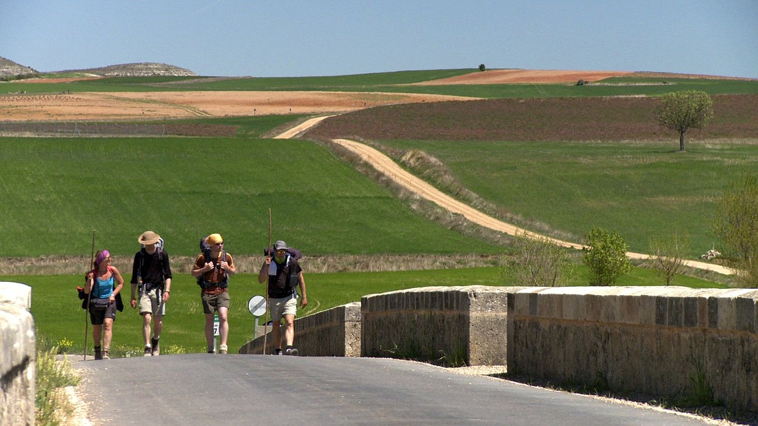Pilgrims are seen making the journey from southern France to Santiago de Compostela, Spain -- a famous Catholic pilgrimage site -- in this 2018 photo. The shot was taken during filming of the 2018 PBS documentary "Walking the Camino: Six Ways to Santiago," which follows pilgrims as they make the popular 500-mile hike. (CNS photo/courtesy CaminoDocumentary.org)