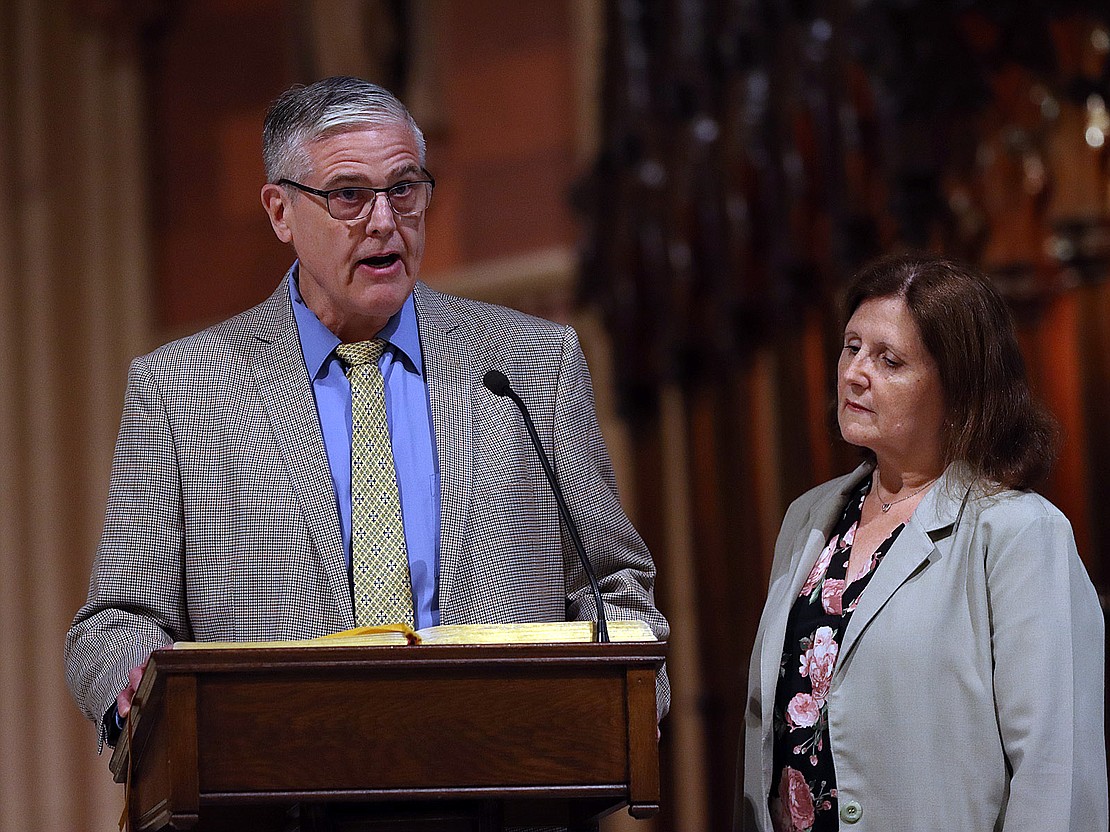 George and Janet Anderson do the Second Reading during the 51st Annual Diocesan Marriage Jubilee Celebration on Sept. 23 at the Cathedral of the Immaculate Conception. (Thomas Killips photo)