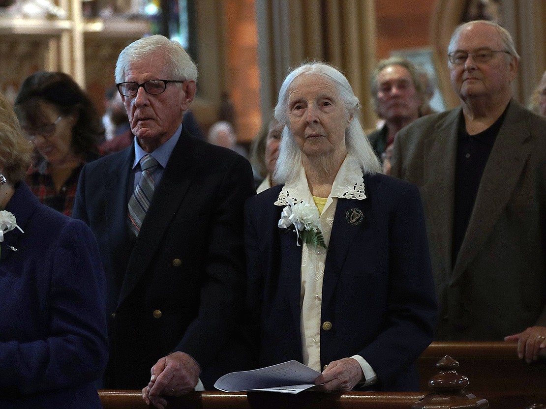 Daniel and Kathleen McCarthy of Ravena, married 65 years, are shown during the 51st Annual Diocesan Marriage Jubilee Celebration on Sept. 23 at the Cathedral of the Immaculate Conception. (Thomas Killips photo)
