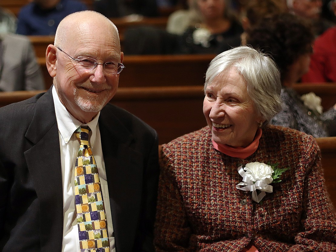 Tony and Mary Brankman of Colonie, married 50 years, are all smiles during the 51st Annual Diocesan Marriage Jubilee Celebration on Sept. 23 at the Cathedral of the Immaculate Conception. (Thomas Killips photo)