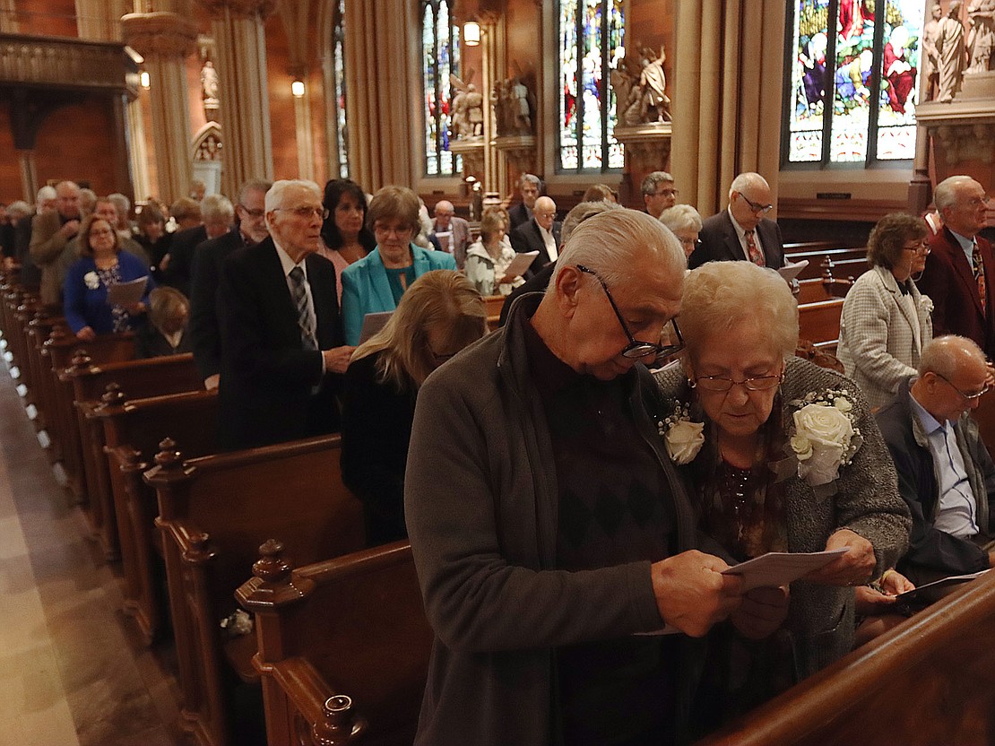 Vincent and Kathleen Carras of Albany, married 68 years, renew their vows during the 51st Annual Diocesan Marriage Jubilee Celebration on Sept. 23 at the Cathedral of the Immaculate Conception. (Thomas Killips photo)