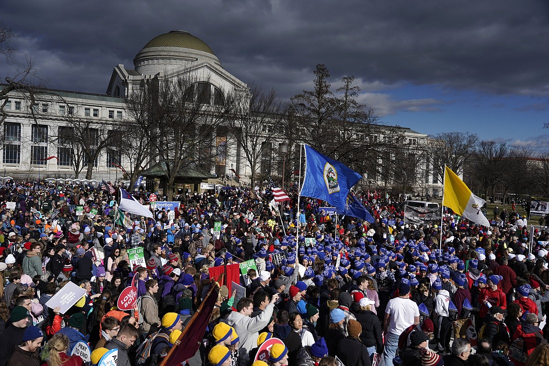 Pro-life advocates gather for the 50th annual national March for Life in Washington Jan. 20, 2023. Catholics and other members of the pro-life movement are converging in Washington for the annual March for Life Jan. 19, 2024, under the theme "With Every Woman, For Every Child." (OSV News photo/Gregory A. Shemitz)