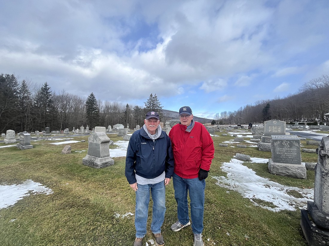 DANIEL PALM (l.) and Dick Popp, along with Len Marigliano (not pictured), are part of the Building and Grounds Committee for Sacred Heart Parish in Stamford. (Emily Benson photo)