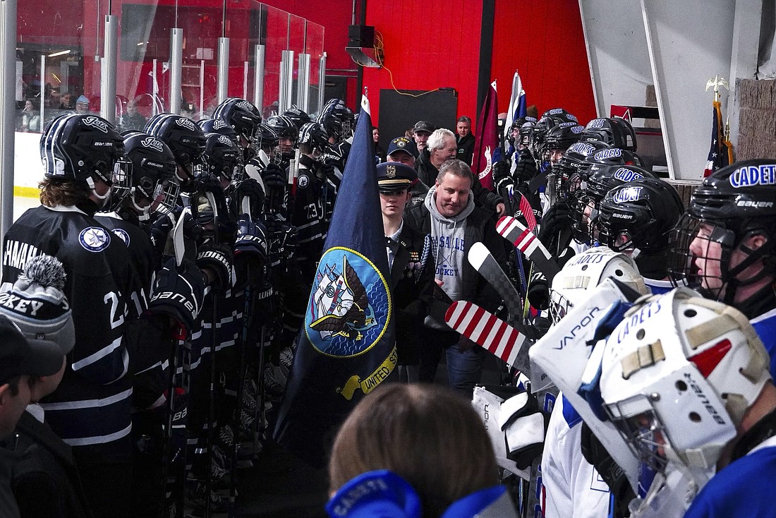 The La Salle hockey team proudly continued its annual “Cadets for Vets” hockey game tradition on Jan. 13, hosting the Capital Region Jets at Frear Park Ice Rink in Troy. (Provided photo)