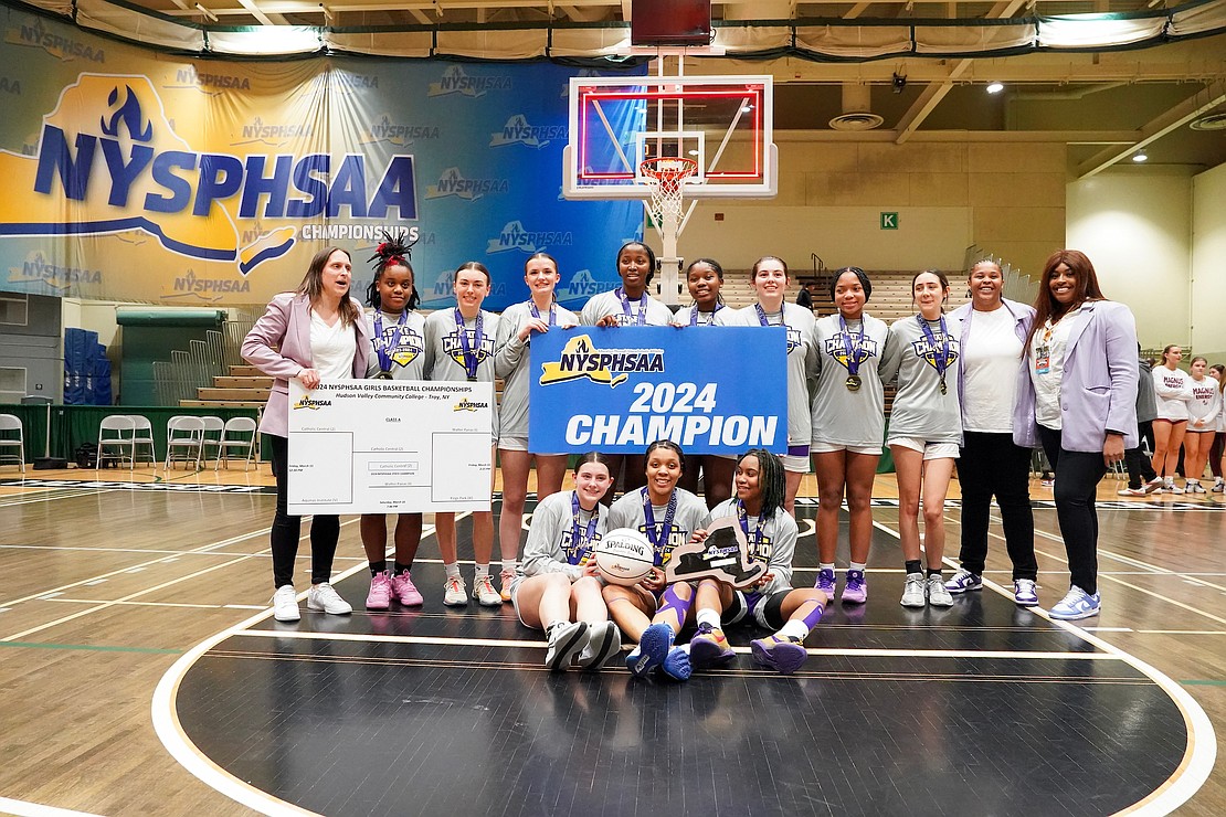 A Catholic Central are Class A state final champions after winning their basketball game 64-62 over Walter Panas on Saturday, March 16, 2024, at Hudson Valley Community College in Troy, N.Y.  Cindy Schultz for The Evangelist