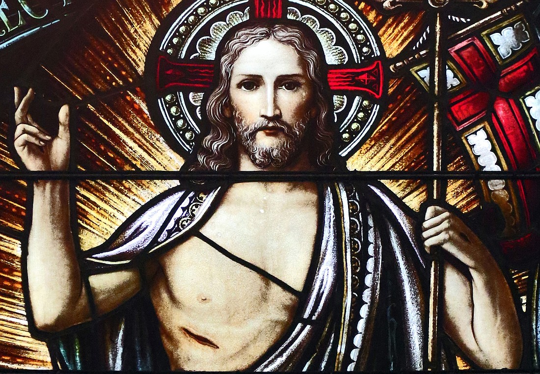 The risen Christ is depicted in a stained-glass window at St. Aloysius Church in Great Neck, N.Y. Easter, the feast of the Resurrection, is March 31 this year. (OSV News photo/Gregory A. Shemitz)