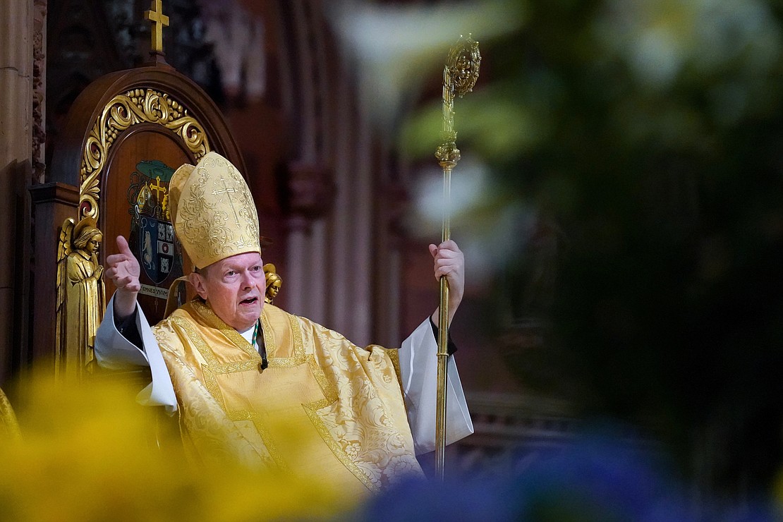 Bishop Edward B. Scharfenberger delivers the homily during Easter Mass on Sunday, March 31, 2024, at the Cathedral of Immaculate Conception in Albany, N.Y.  Cindy Schultz for The Evangelist