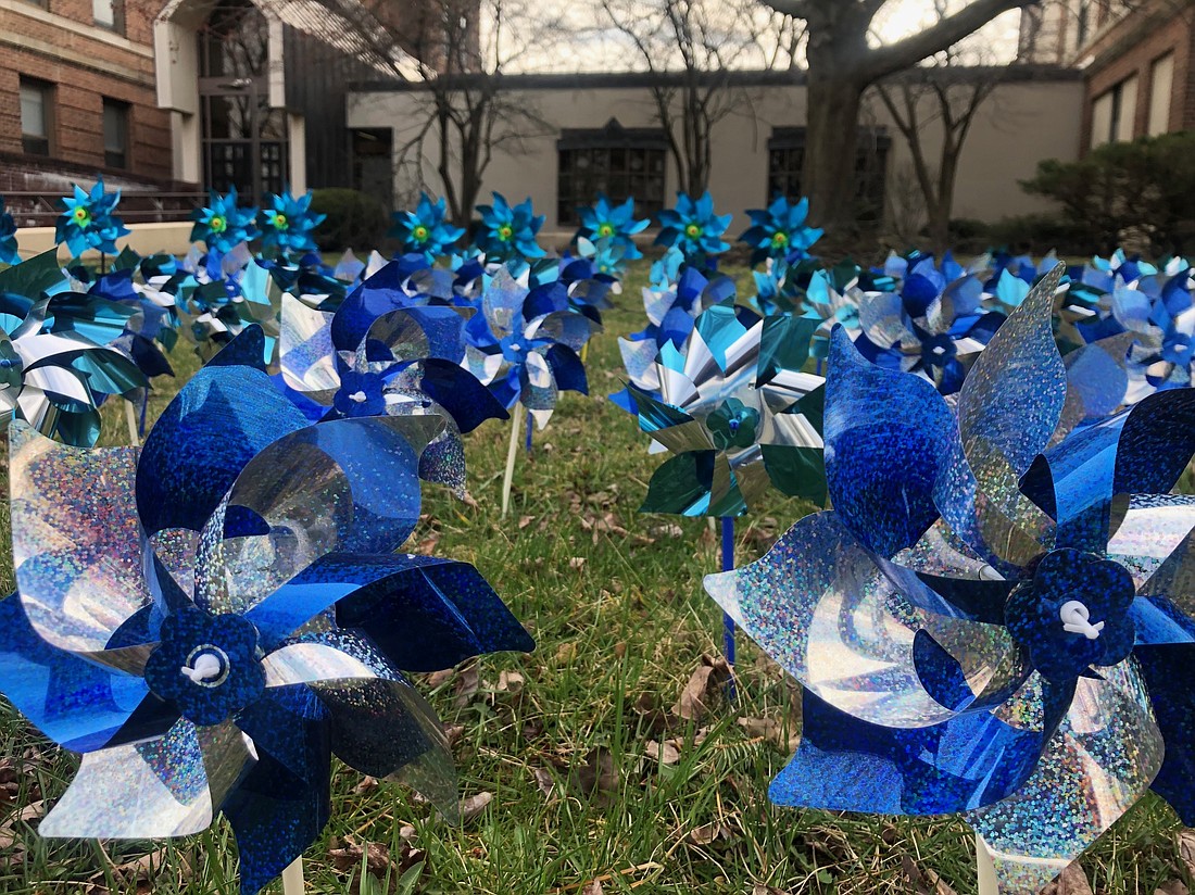 The Diocese of Albany recognized National Child Abuse Prevention month — designated annually in April — with a window display and pinwheels in the front yard of the Pastoral Center, all the work of Ann Marie Carswell, process coordinator for Diocesan Review Board and Assistance Office and a member of the Hope and Healing Committee, and Erin Muir, associate director for the Office for Discipleship Formation. In 2008, Prevent Child Abuse America introduced the pinwheel as the national symbol for child abuse prevention. The pinwheel reminds us of the joy and playfulness of childhood, something all children deserve. (Mike Matvey photos)