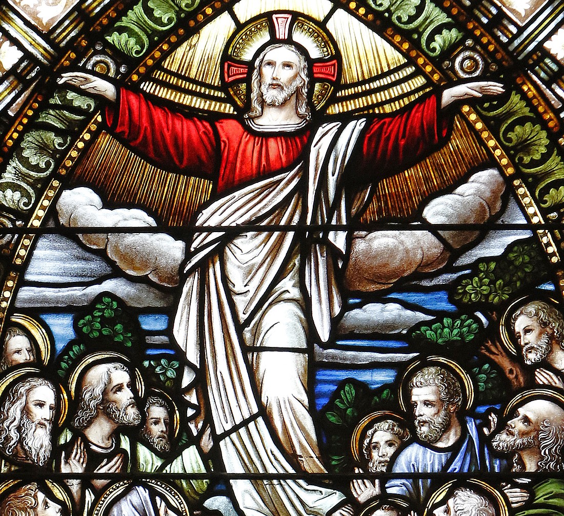 Christ's ascent to heaven is depicted in a stained-glass window at St. Aloysius Church in Great Neck, N.Y. The feast of the Ascension of the Lord celebrates the completion of Christ's mission on earth and his entry into heaven. (CNS photo/Gregory A. Shemitz)