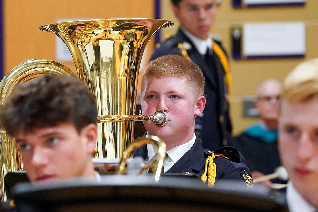 Graduate Aidan Sheehan, center, plays tuba as the school band performs during commencement exercises on Friday, May 31, 2024, at Christian Brothers Academy in Colonie, N.Y.  Cindy Schultz for The Evangelist