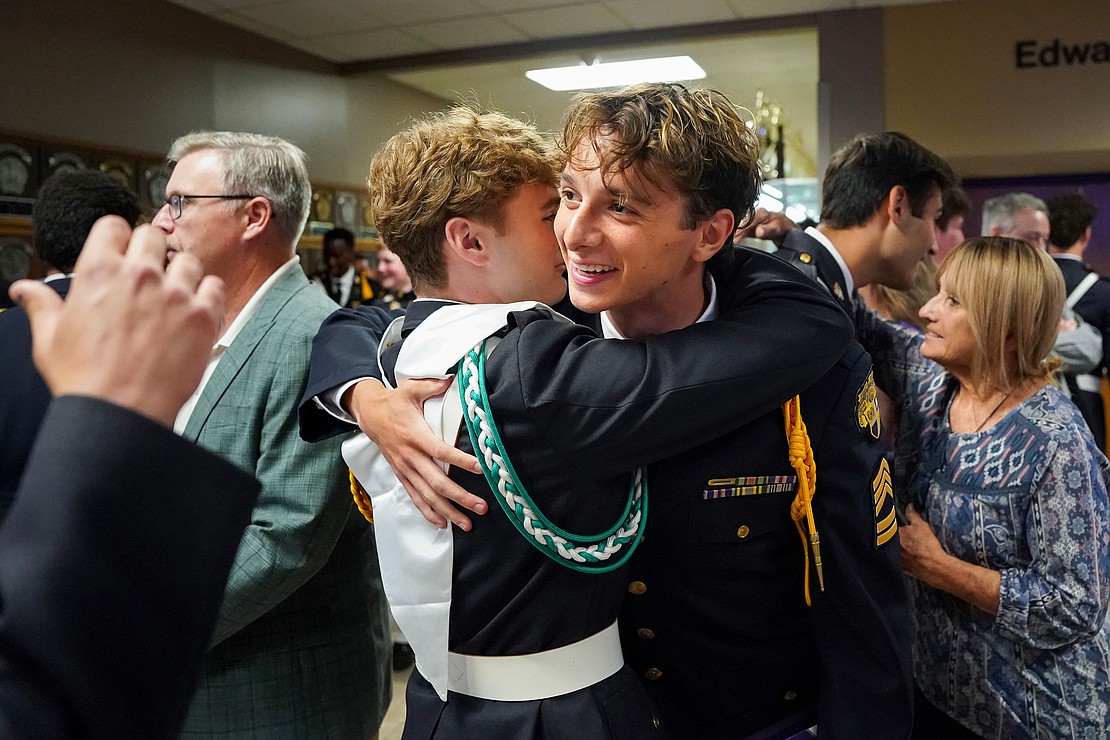 Graduates Nicola Gallo, right, celebrates with classmates after commencement exercises on Friday, May 31, 2024, at Christian Brothers Academy in Colonie, N.Y.  Cindy Schultz for The Evangelist