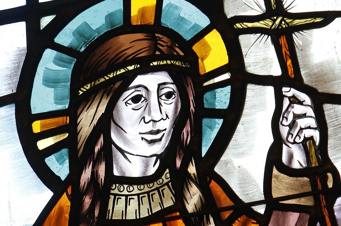 St. Kateri Tekakwitha, the first Native American to be canonized is depicted in a stained-glass window at St. Thomas the Apostle Church in West Hempstead on Long Island, N.Y. (OSV News photo/Gregory A. Shemitz)