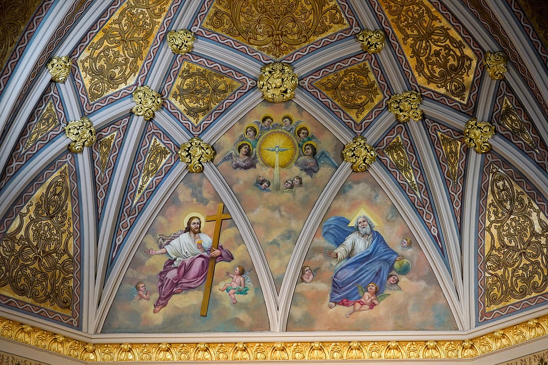 Ornately detailed dome in the sanctuary at Sacred Heart of Jesus Church in Albany. The church is celebrating its 150th anniversary on Aug. 17. (Cindy Schultz photos for The Evangelist)