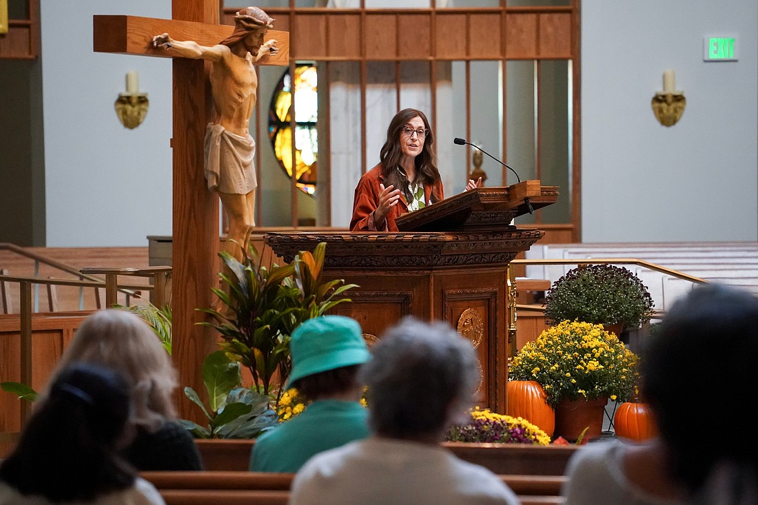 Speaker Laura Phelps on the topic of “Favorite Daughter, Reclaiming Our Identity” during the Unleashing Love Diocesan Women’s Conference on Oct. 19 at St. Edward the Confessor in Clifton Park. (Cindy Schultz photo for The Evangelist)