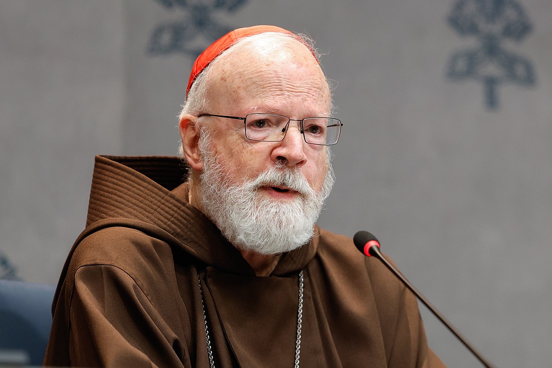 Cardinal Sean P. O’Malley, president of the Pontifical Commission for the Protection of Minors, speaks at a news conference at the Vatican Oct. 29, 2024, about the commission’s first pilot annual report, which highlights safeguarding progress, gaps and recommendations for over 20 church-based entities. (CNS photo/Lola Gomez)