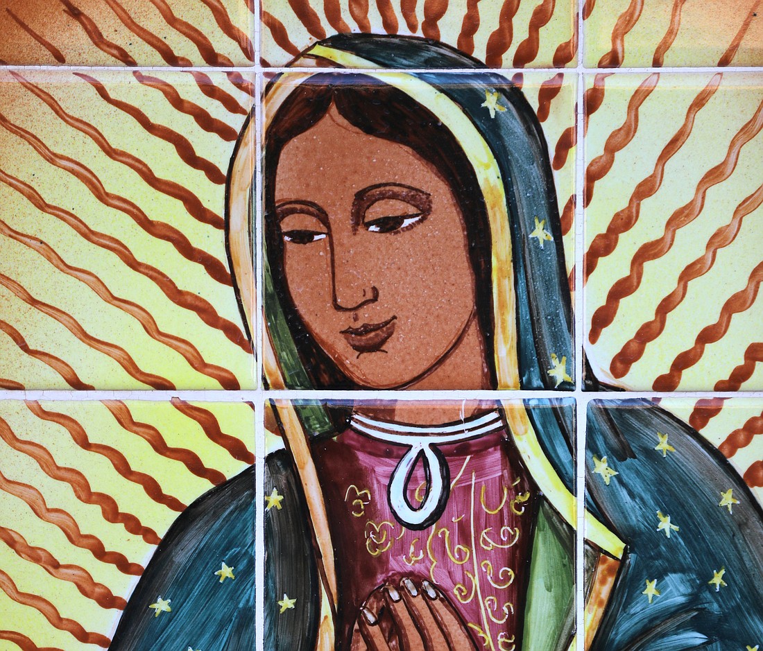 A mosaic of Our Lady of Guadalupe is seen in the courtyard of Our Mother of Sorrows Church in Tucson, Ariz., Oct. 22, 2023. (OSV News photo/Bob Roller)