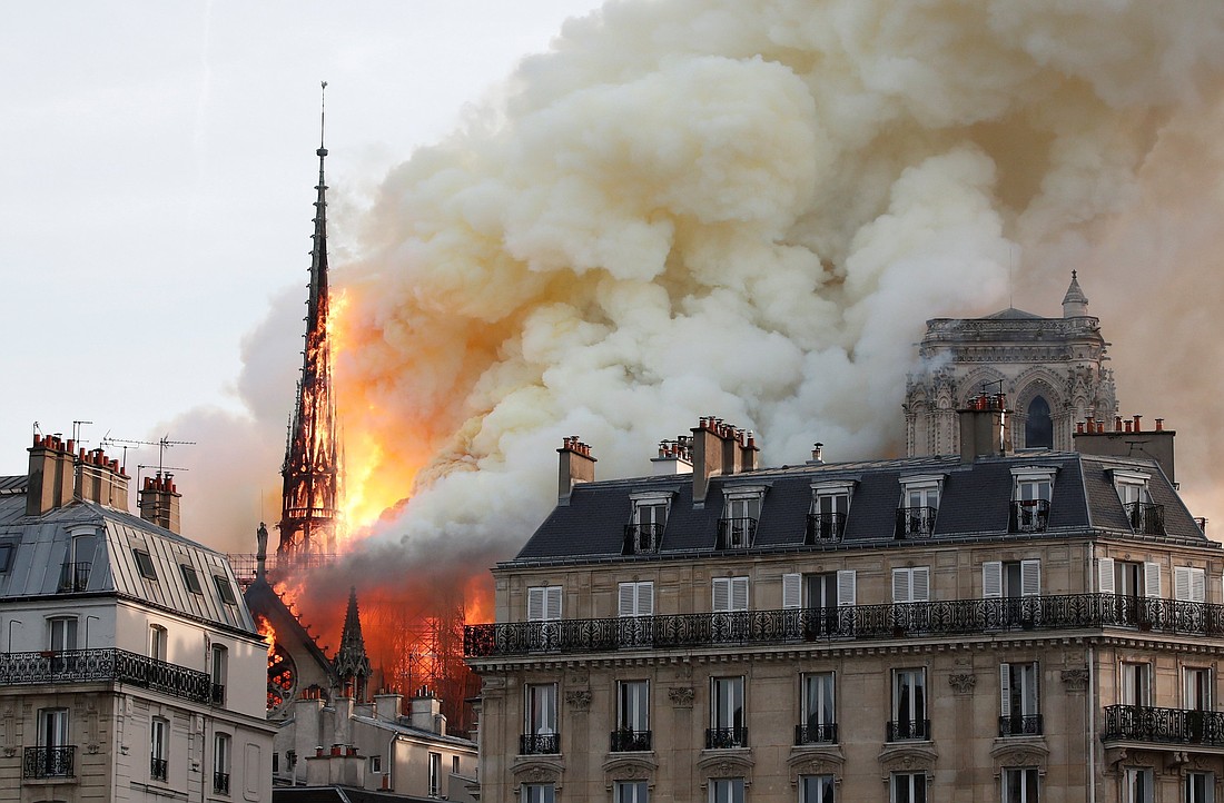 Flames and smoke billow from the Notre Dame Cathedral after a fire broke out in Paris April 15, 2019. (OSV News photo/Benoit Tessier, Reuters)