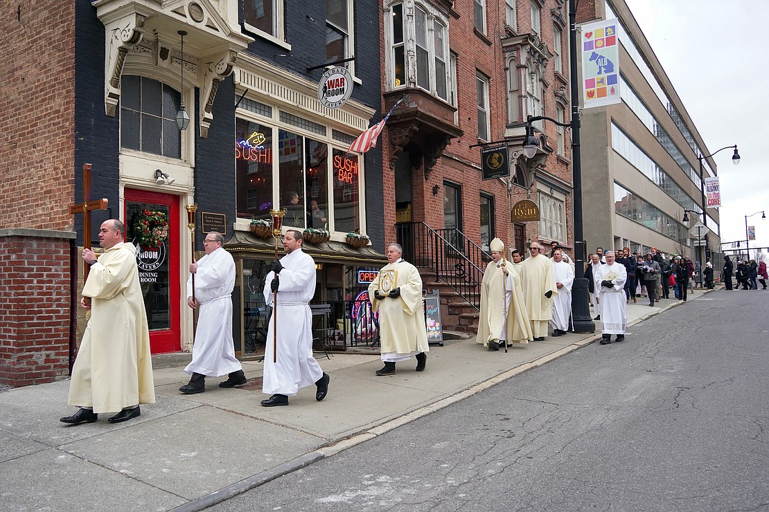 The Jubilee Year 2025 pilgrimage took place on Jan. 5 from Historic St. Mary's on Capitol Hill to the Cathedral of the Immaculate Conception in Albany. A prayer service, procession and Mass officially opened Jubilee Year 2025 in the Diocese of Albany. (Cindy Schultz photo for The Evangelist)