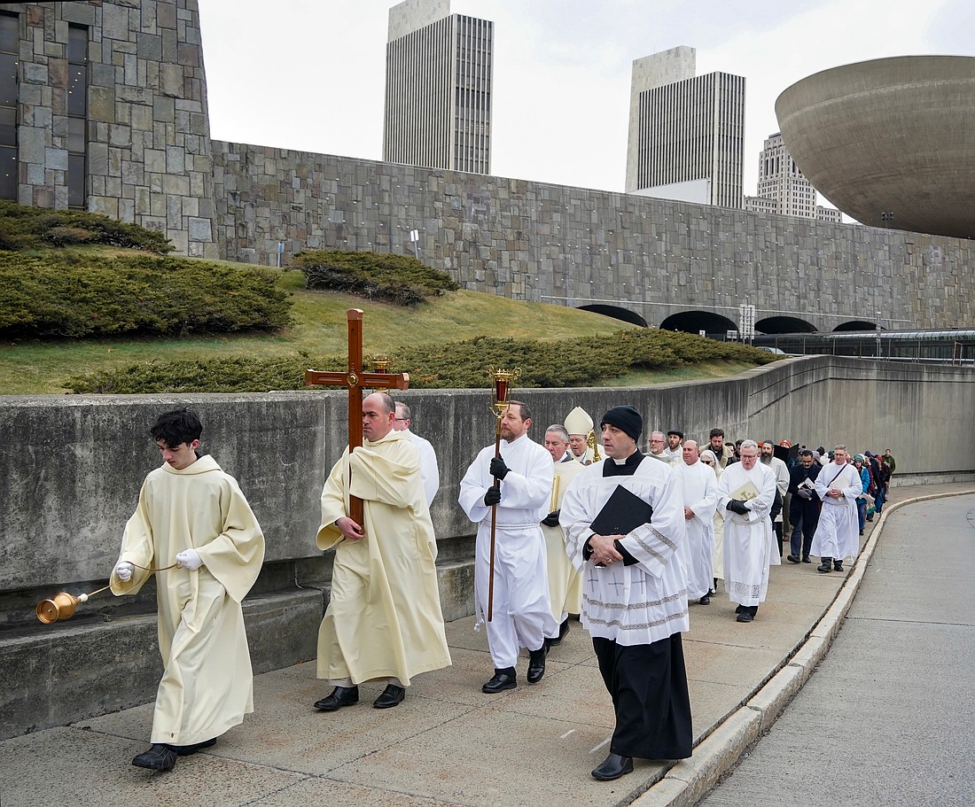 The Jubilee Year 2025 pilgrimage took place on Jan. 5 from Historic St. Mary's on Capitol Hill to the Cathedral of the Immaculate Conception in Albany. A prayer service, procession and Mass officially opened Jubilee Year 2025 in the Diocese of Albany. (Cindy Schultz photo for The Evangelist)