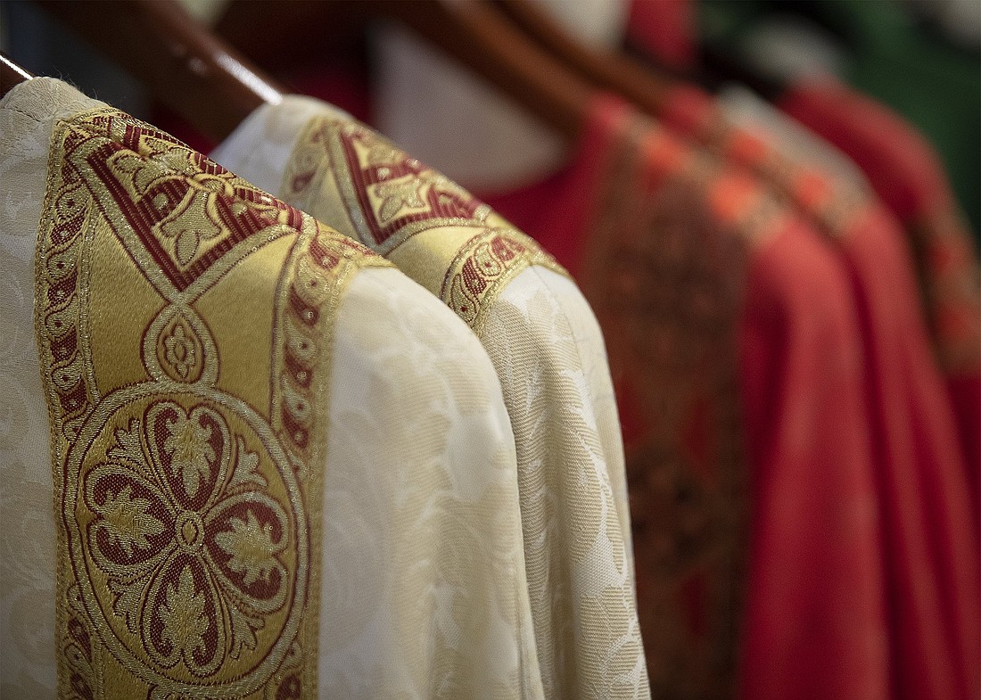 Vestments are seen in this undated photo. The Center for Applied Research in the Apostolate in Washington on Jan. 15, 2025, issued a new comprehensive report on the U.S. Catholic Church's response to the sexual abuse of minors, compiling 20 years of data from dioceses, eparchies and religious communities of men detailing abuse allegations as well as the costs of addressing allegations and safeguarding youth. (OSV News photo/Tyler Orsburn, CNS archive)