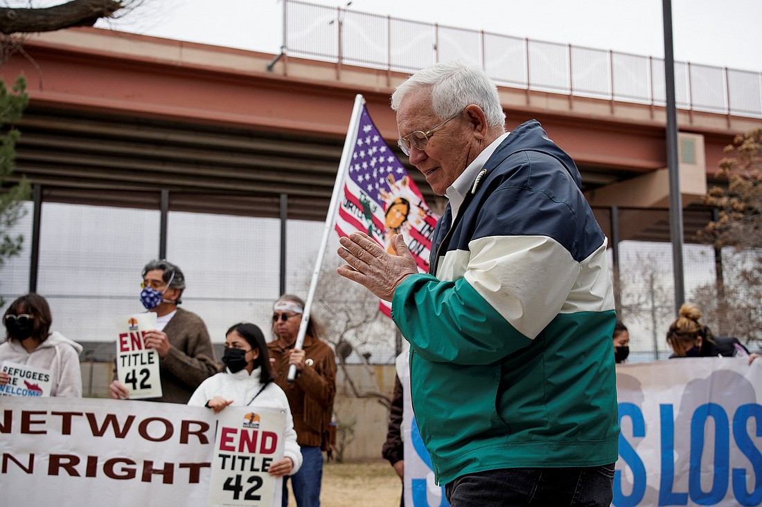 Ruben Garcia, director of Annunciation House, attends a march  in downtown El Paso, Texas, Jan. 7, 2023, to demand an end to an immigration policy called "Title 42" and to support the rights of migrants coming to the U.S.-Mexico border. A new annual report by the U.S. Conference of Catholic Bishops issued Jan. 16, 2025, identified what it called five areas of critical concern, defined as both threats and opportunities, for religious liberty. (OSV News photo/Paul Ratje, Reuters)