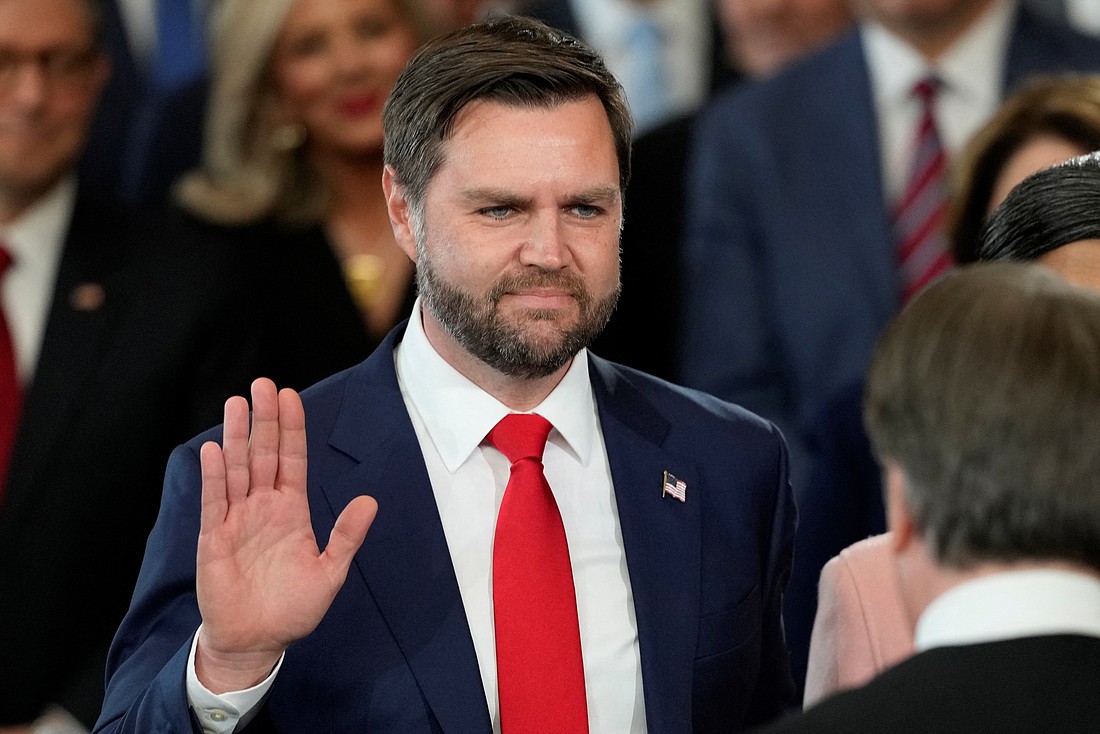 JD Vance is sworn in as vice president by Supreme Court Justice Brett Kavanaugh in the Rotunda of the U.S. Capitol in Washington Jan. 20, 2025. In an interview on Face the Nation Jan. 26, Vance criticized USCCB's response to Trump's executive orders on immigration. (OSV News photo/Julia Demaree Nikhinson, Pool via Reuters)