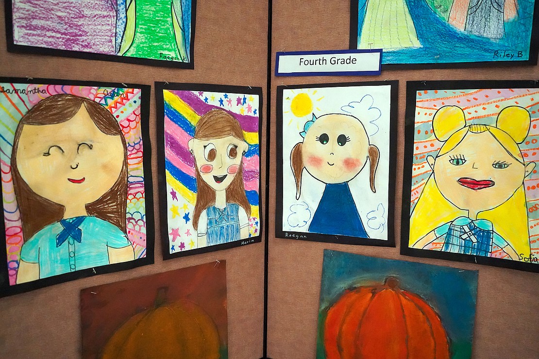 St. Mary’s Academy fourth-grade artwork is part of the Catholic Schools Week Art Exhibit at the Empire State Plaza South Concourse in Albany. (Cindy Schultz photo for The Evangelist)