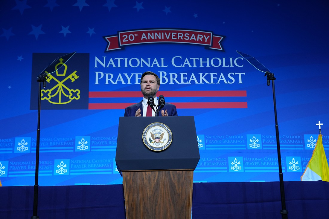 U.S. Vice President JD Vance speaks during the National Catholic Prayer Breakfast in Washington Feb. 28, 2025. (OSV News photo/Gary Gellman, courtesy National Catholic Prayer Breakfast)