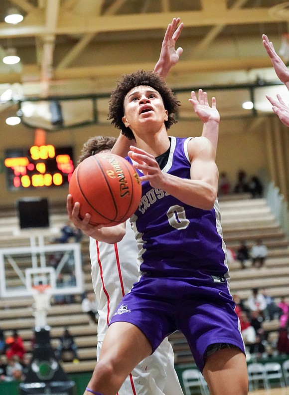 Catholic Central’s Sei'Mir Roberson goes to the hoop during the Crusaders' Section II Class A final basketball game against Glens Falls on March 8, at Hudson Valley Community College in Troy. Glens Falls won 93-59. (Cindy Schultz photo for The Evangelist)