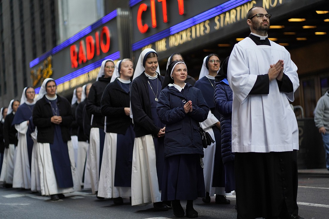 Religious sisters participate in a Eucharistic procession through Midtown Manhattan in New York City Oct. 15, 2024. The U.S. church marks Catholic Sisters Week annually March 8-14. (OSV News photo/Gregory A. Shemitz)