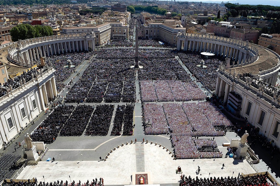 An estimated 200,000 people gather in St. Peter's Square and the neighboring streets to attend funeral Mass for Pope Francis at the Vatican April 26, 2025. (CNS Photo/Stefano Spaziani, pool)