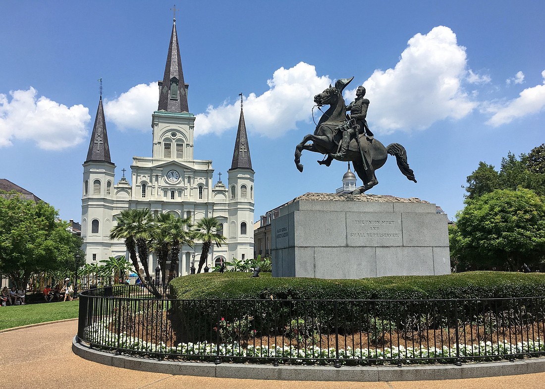 The The St. Louis Cathedral and a statue of Andrew Jackson are seen in New Orleans June 3, 2019. A U.S. bankruptcy judge has ordered the Archdiocese of New Orleans to appear in court in June 2025, and show why its 5-year-old bankruptcy case should not be dismissed. (OSV News photo/Gregory A. Shemitz)