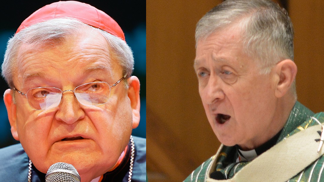 Cardinals Raymond Burke (l.) and Blase Cupich are shown in this composite photo. (OSV News file photos)