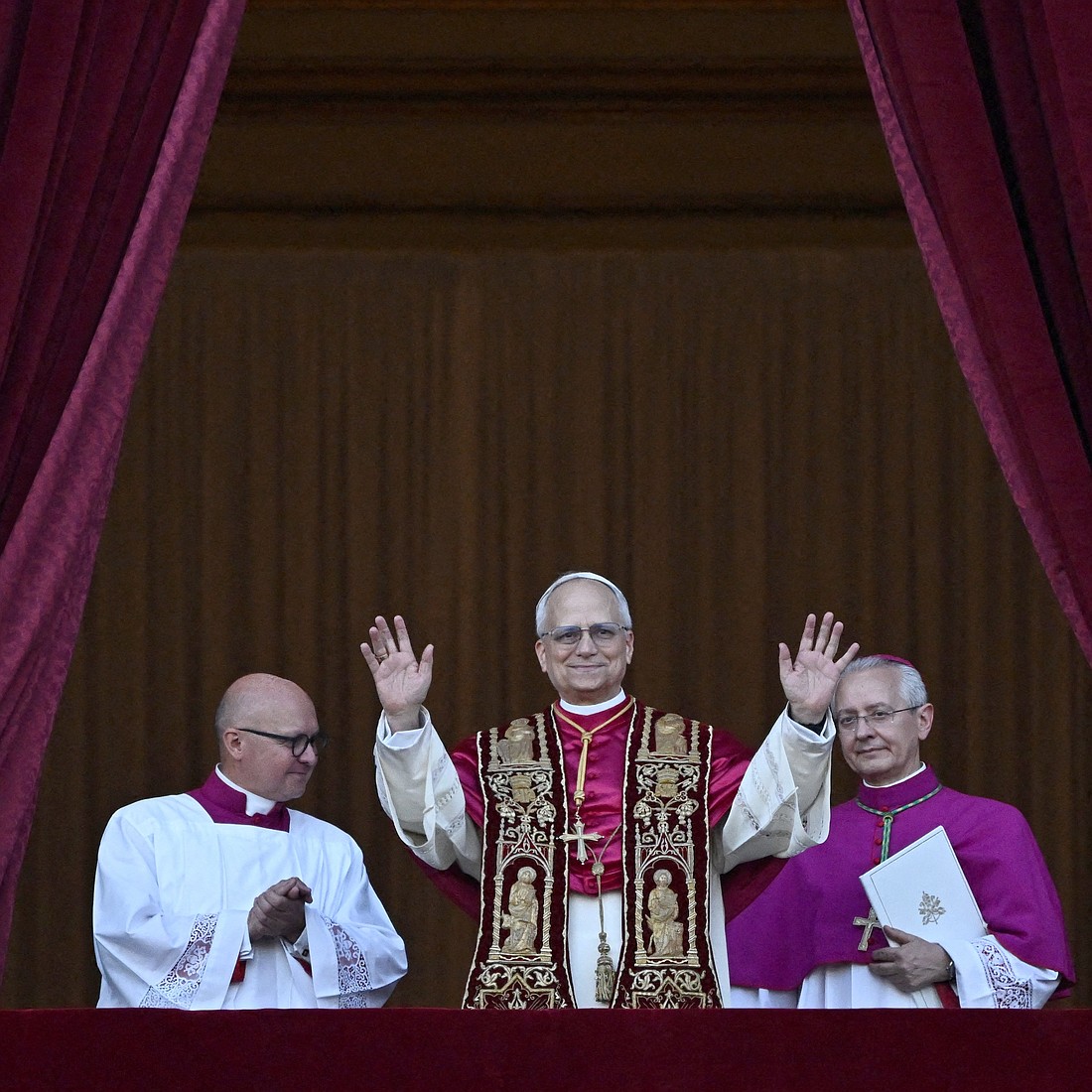 Cardinal Robert Francis Prevost, who has chosen the papal name Leo XIV, appears on the central balcony of St. Peter's Basilica at the Vatican May 8, 2025, following his election during the conclave. He is the first American pope in history. (OSV News photo/Dylan Martinez, Reuters)