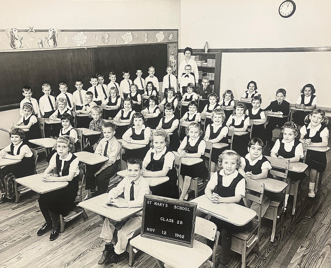 This photo shows the second-grade class of Robert Prevost, now Pope Leo XIV, at St. Mary of the Assumption School in Riverdale, Ill., in 1962. He is the fourth boy standing next to the blackboard. The Sisters of Christian Charity taught the future pope at the school. (OSV News photo/courtesy Province of the Sisters of Christian Charity in Mendham, N.J.)