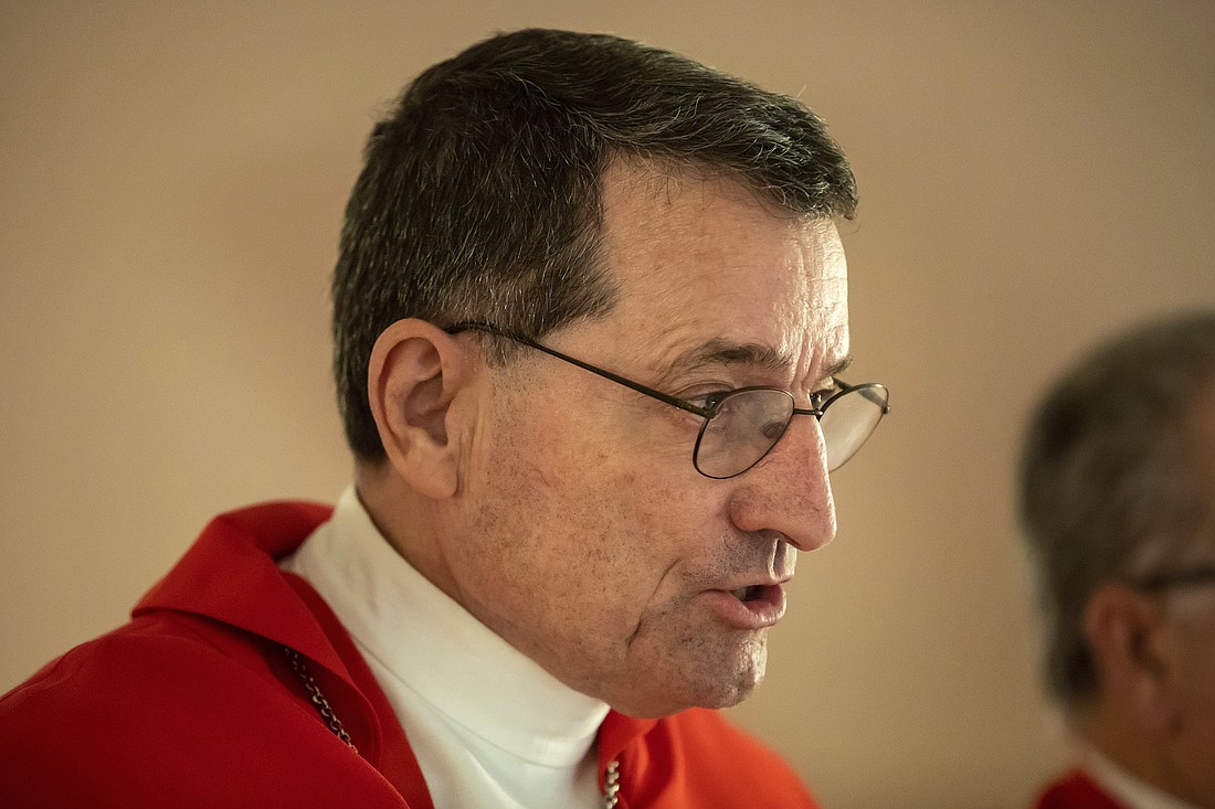 Bishop Joseph V. Brennan of Fresno, Calif., concelebrates Mass in the crypt of St. Peter's Basilica at the Vatican Jan. 27, 2020. The Diocese of Fresno officially filed for bankruptcy July 1, 2025, one  year after raising the possibility. Bishop Brennan said the step was necessary for entering into reconciliation with abuse survivors. (CNS photo/Stefano Dal Pozzolo)