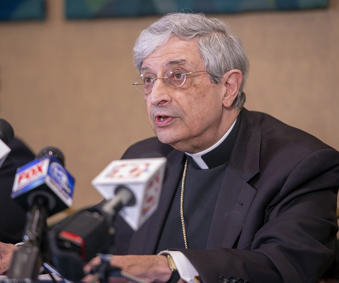 Bishop Salvatore R. Matano of Rochester, N.Y., is pictured in a  2019 photo speaking during a news conference at the pastoral center in Rochester. On Sept. 5, 2025, U.S. Bankruptcy Judge Paul R. Warren signed an order confirming the Eighth Amended Joint Plan for Chapter 11 Reorganization of the Diocese of Rochester. The judge's action closes the bankruptcy case and establishes a $256.35 million settlement fund for abuse survivors. (OSV News photo/Jeff Witherow, Catholic Courier)