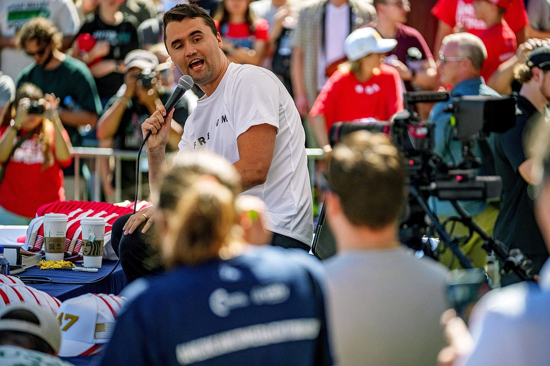 Commentator Charlie Kirk appears at a Utah Valley University speaking event in Orem, Utah, Sept. 10, 2025. (OSV News photo/Trent Nelson, The Salt Lake Tribune via Reuters) ..EDITORS: NO RESALES. NO ARCHIVES. THIS IMAGE HAS BEEN SUPPLIED BY A THIRD PARTY.